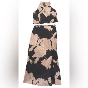 VICI satin Floral Black and Pink Maxi Skirt